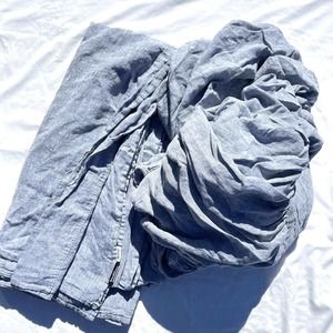 Brooklinen California King Heathered Blue Linen 2 Piece Sheet Set Fitted Flat